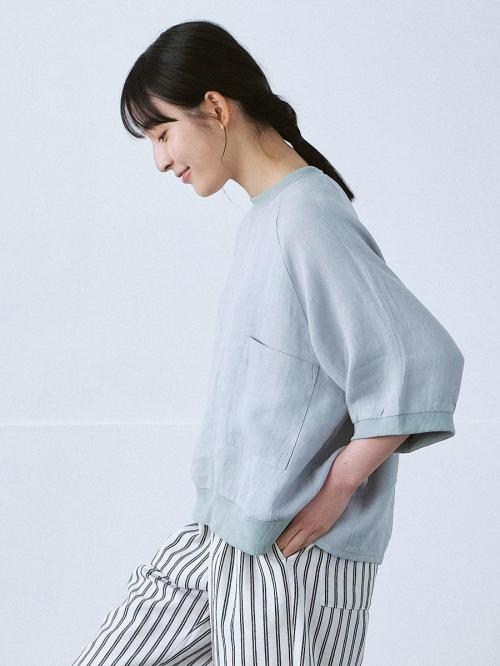 リブプルオーバーブラウス　綿麻ポプリン