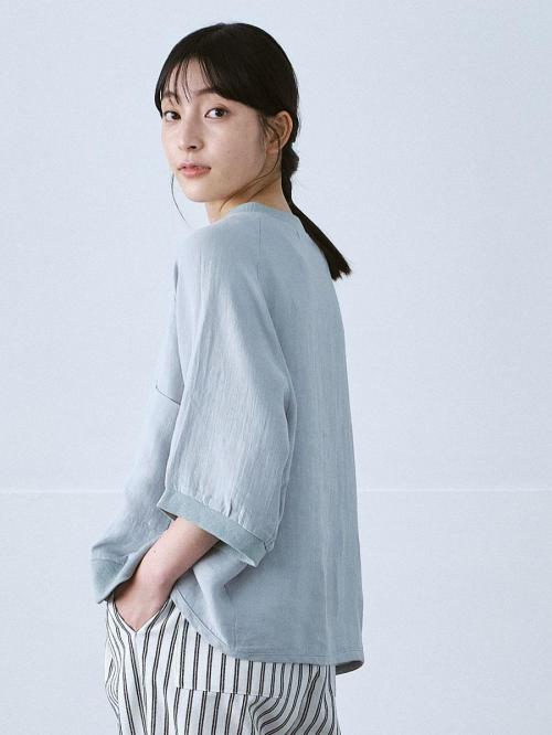 リブプルオーバーブラウス　綿麻ポプリン