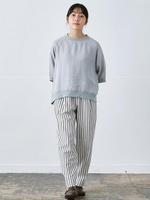 リブプルオーバーブラウス　綿麻ポプリン