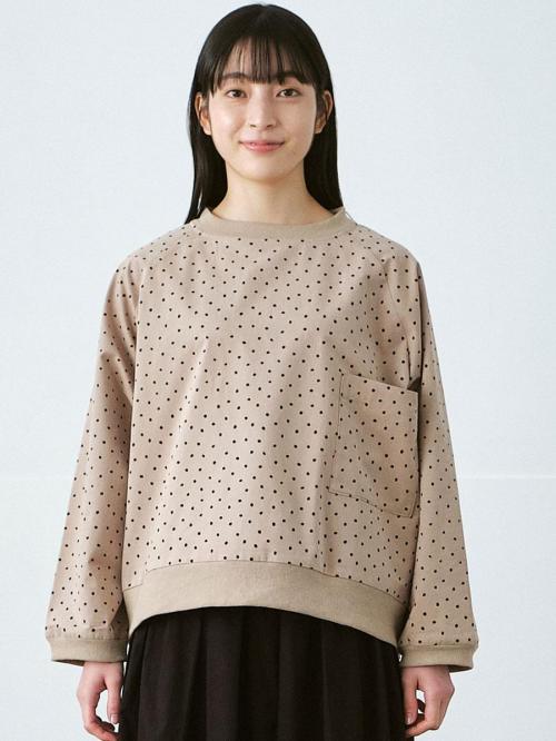 リブプルオーバーブラウス　綿起毛くずれドット