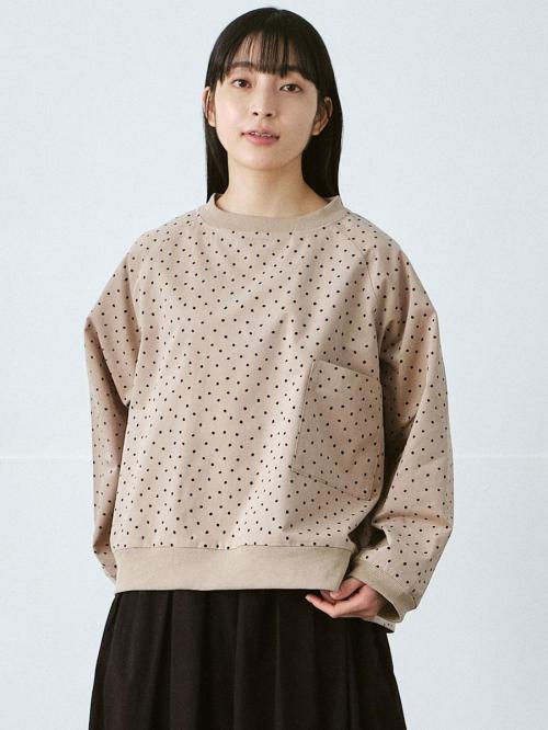 リブプルオーバーブラウス　綿起毛くずれドット