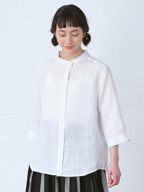 バンドカラーブラウス　リネンオックス
