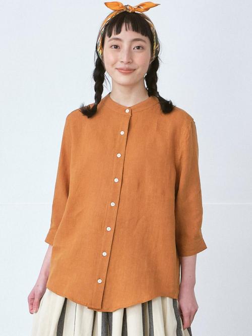 バンドカラーブラウス　リネンオックス