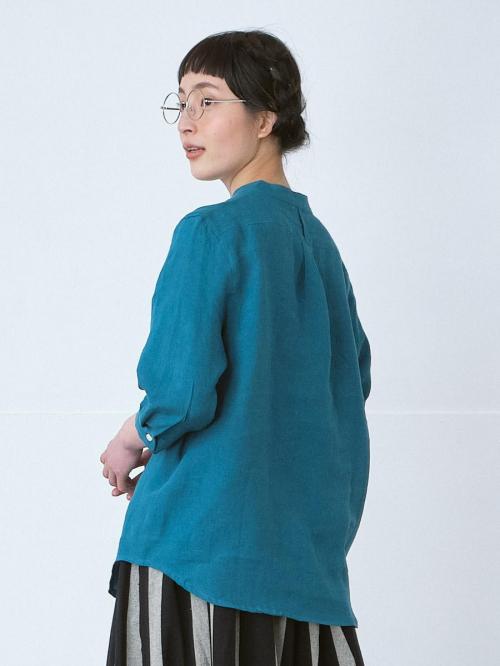 バンドカラーブラウス　リネンオックス