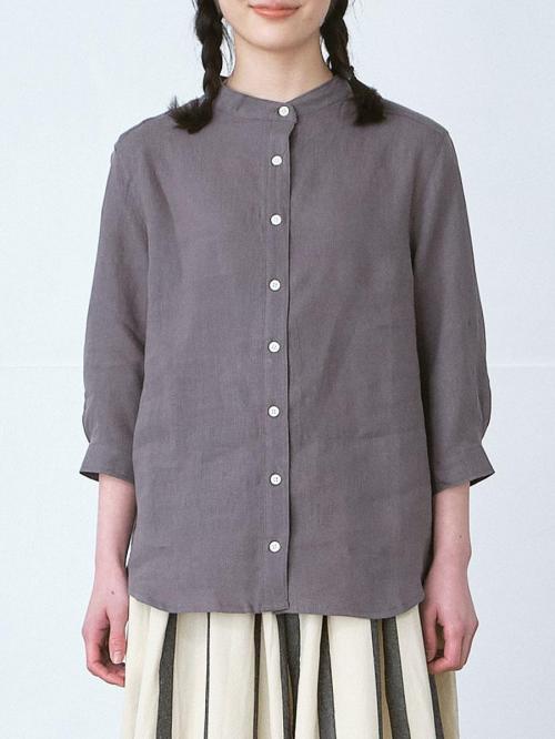 バンドカラーブラウス　リネンオックス