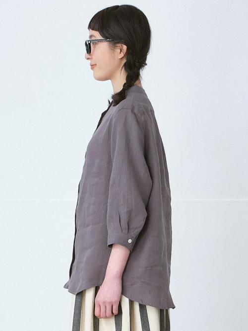 バンドカラーブラウス　リネンオックス