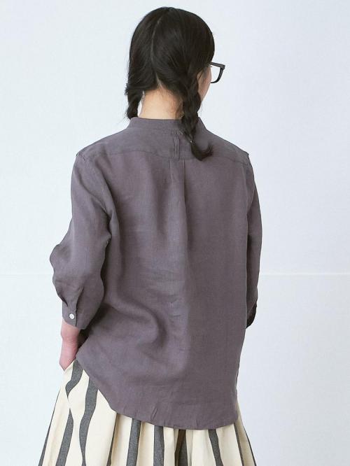 バンドカラーブラウス　リネンオックス