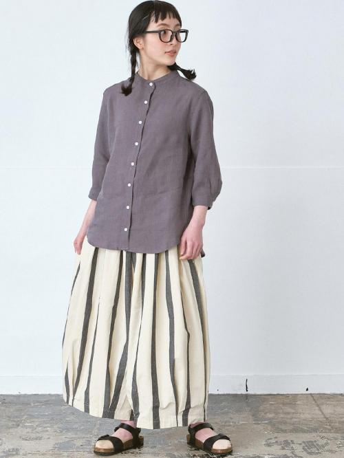 バンドカラーブラウス　リネンオックス