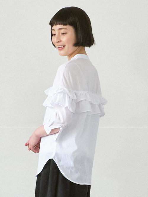 フリルハンパ袖ブラウス　綿60ローン