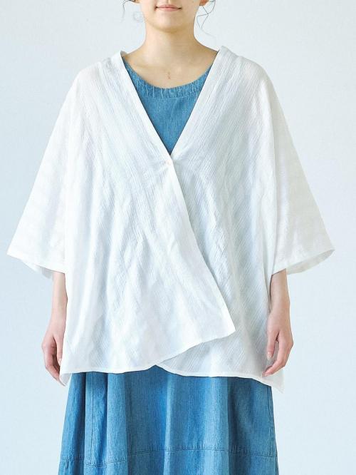 ショールカーディガン　綿パナマストライプ