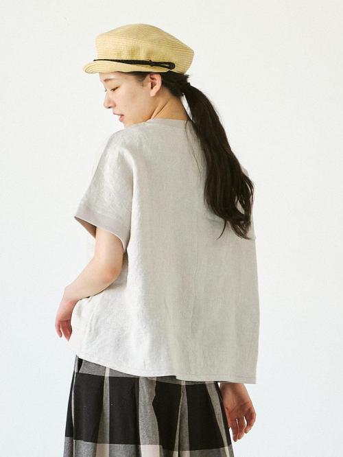 胸ポケットプルオーバーブラウス  リネンオックス