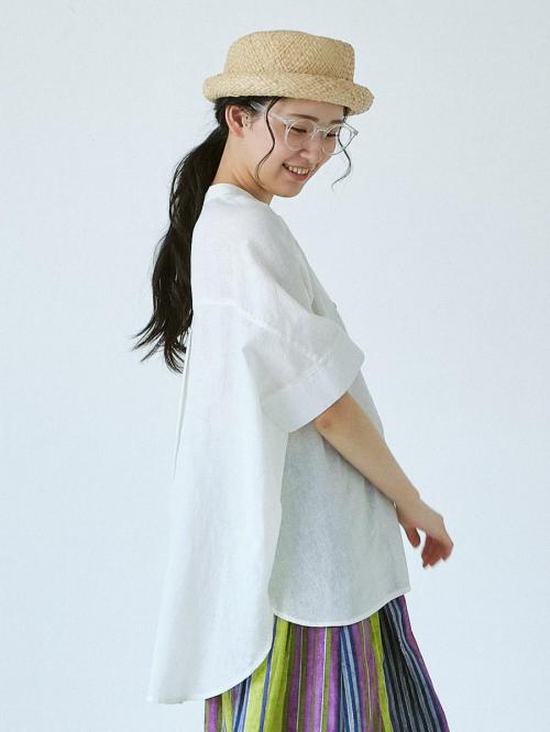 オーバーサイズ前後差ブラウス　綿麻ローン
