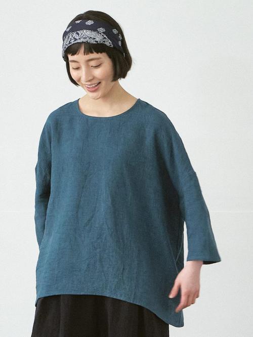 ワイドプルオーバーブラウス　リネンムラ染