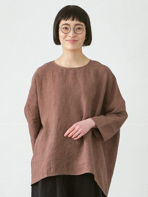 ワイドプルオーバーブラウス　リネンムラ染