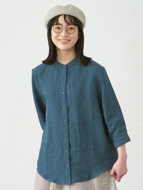 ハンパ袖ブラウス　リネンムラ染