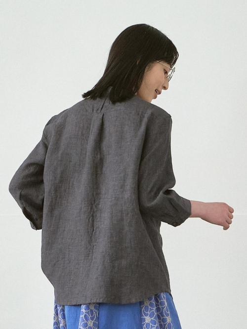 ハンパ袖ブラウス　リネンムラ染