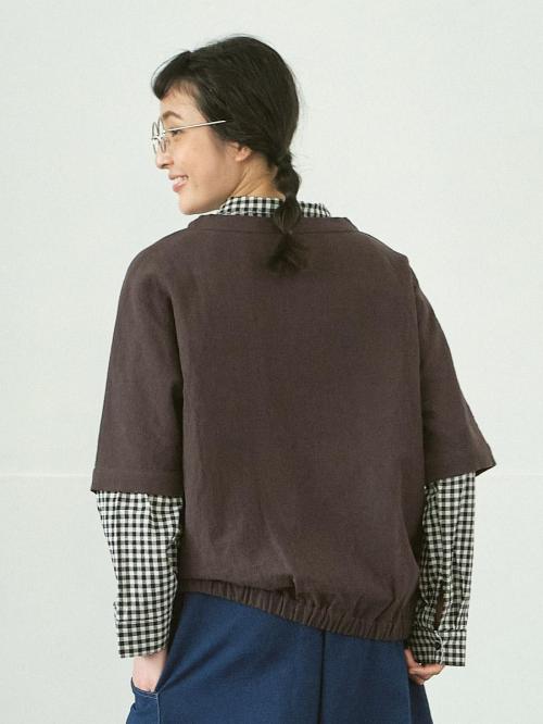 ハンパ袖プルオーバー 綿麻接結