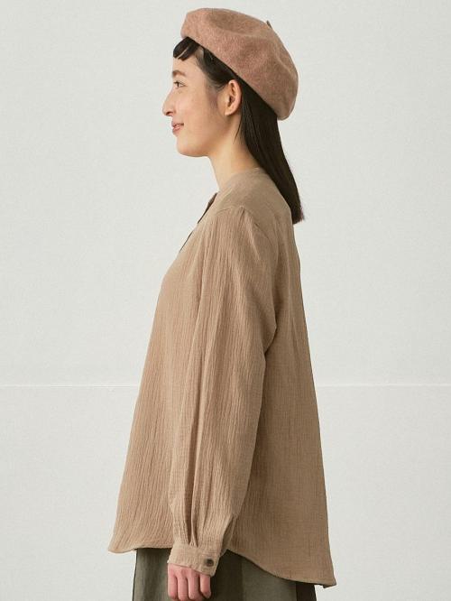 バンドカラーブラウス　綿Wガーゼ