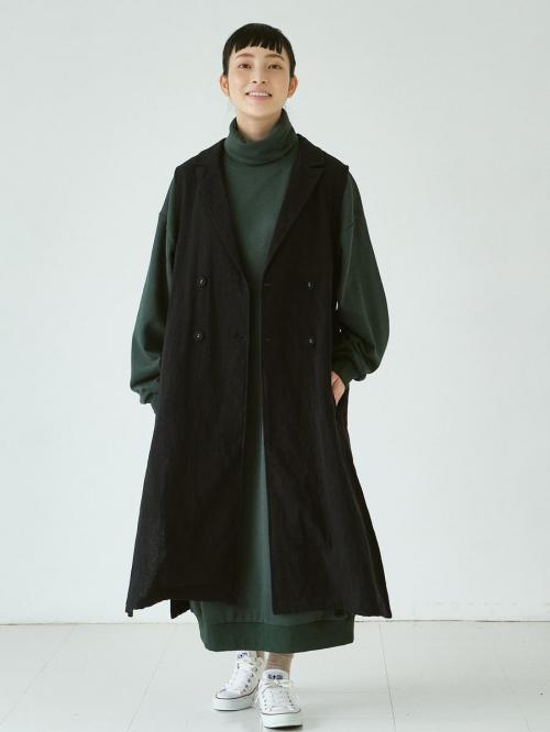 サイドスリットロングジレ　綿麻接結