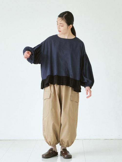 裾レースフレアブラウス　L/Cオックス