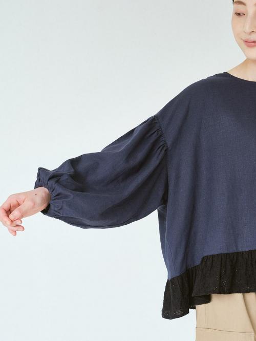 裾レースフレアブラウス　L/Cオックス