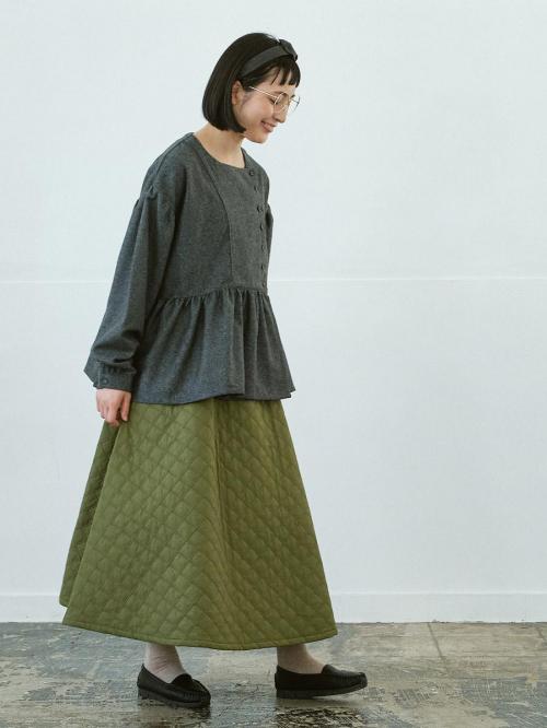 アシンメトリー多ボタンブラウス　ツイード 