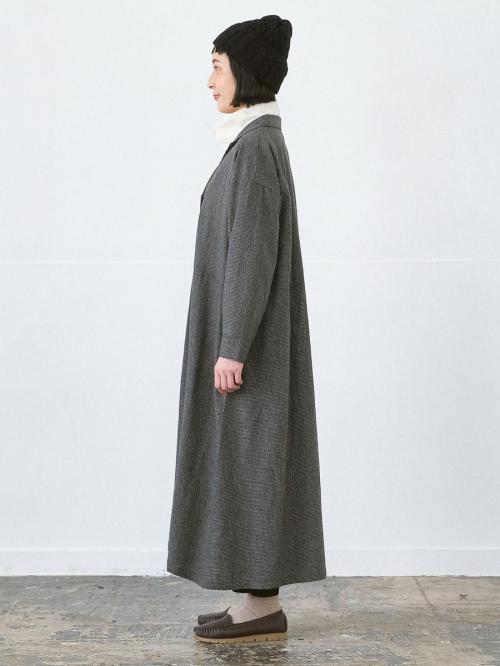 ダブルボタンコート ウールライク千鳥柄