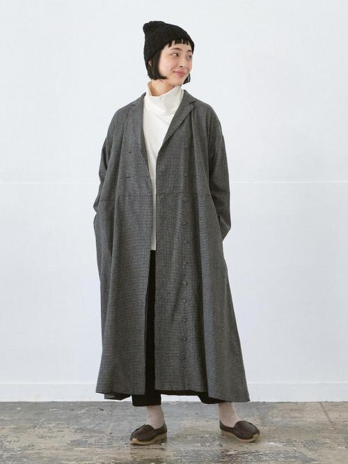 ダブルボタンコート ウールライク千鳥柄
