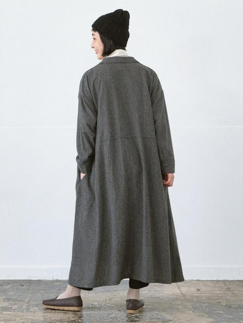 ダブルボタンコート ウールライク千鳥柄