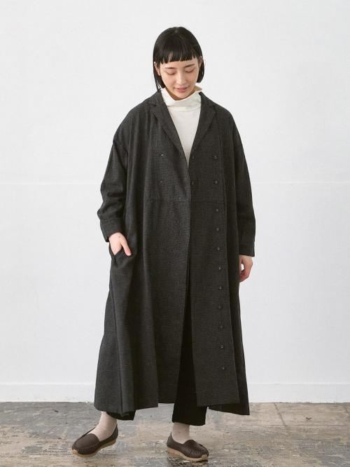 ダブルボタンコート ウールライク千鳥柄
