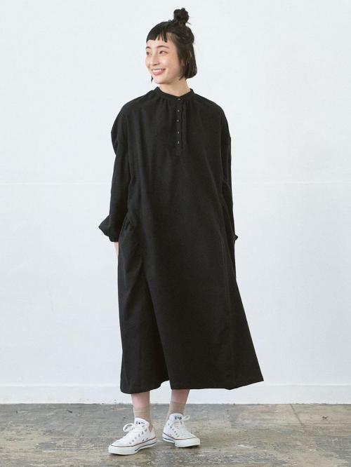 アシンメトリー切り替えワンピース　Cツイル起毛
