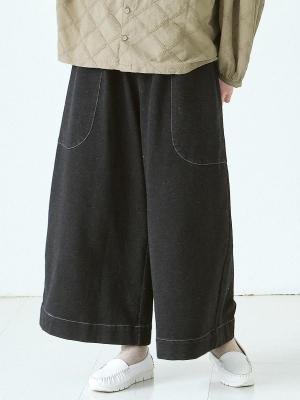 ワイドパンツ　C/Pu裏毛ニットデニム