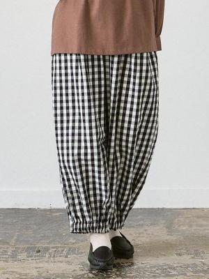 裾ゴムバルーンパンツ 綿ビエラギンガム