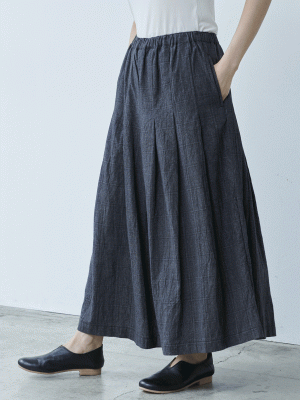 ガウチョパンツ  コットンリネン　グレンチェック&クロ無地