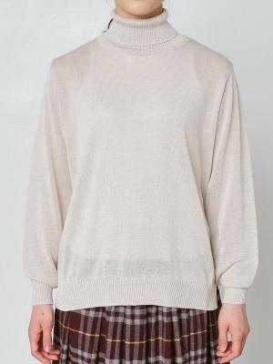 タートルネックプルオーバーニット　T/R天竺