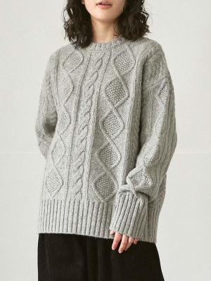 アラン柄クルーネックニット シェットランドウール3G 