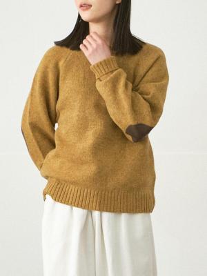 エルボーパッチクルーネックニット　シェットランドウール5G　