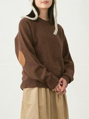 エルボーパッチクルーネックニット　シェットランドウール5G　