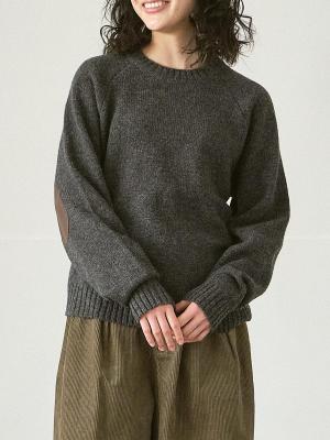 エルボーパッチクルーネックニット シェットランドウール5G