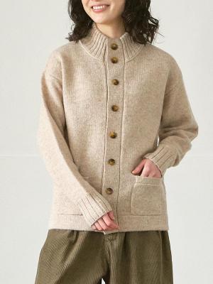 スタンドネックボタンカーディガン シェットランドウール7G