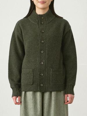 スタンドネックボタンカーディガン シェットランドウール7G