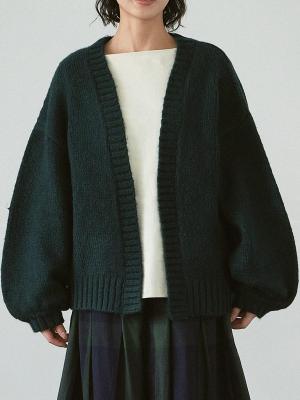 ボリューム袖ボタンレスカーディガン キャメルライク3G