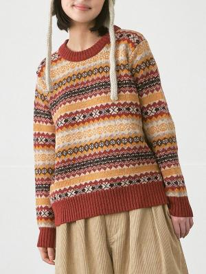 フェアアイル柄クルーネックニット シェットランドウール7G