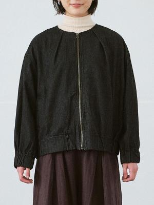 ノーカラージップジャケット　デニム