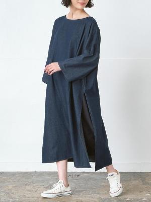 サイドスリットデニムワンピース