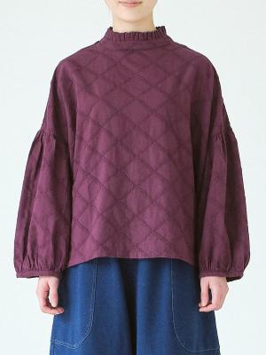 2WAY矢羽柄刺繍ブラウス　綿ローン