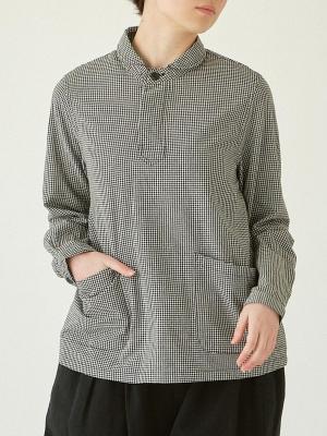 丸襟シャツ　綿オックスチェック