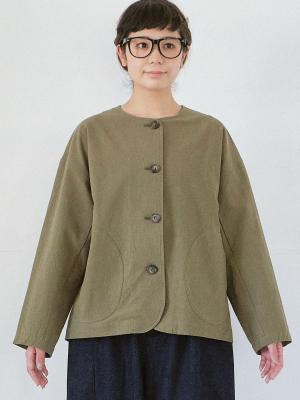 ノーカラージャケット　綿ハイカウント