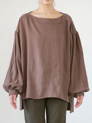 プルオーバーブラウス　綿麻ヘリンボン