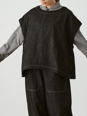 サイドボタンワイドベスト 綿麻デニム